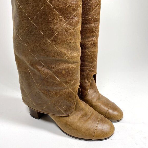 CHANEL Brown Leather Fold-Over Knee High Boots *AS IS* FINAL SALE! - Picture 6 of 16
